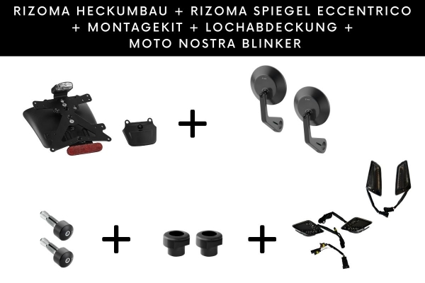 Rizoma Kit: Heckumbau + Spiegel + Montagekit + Lochabdeckung + Moto Nostra Blinker